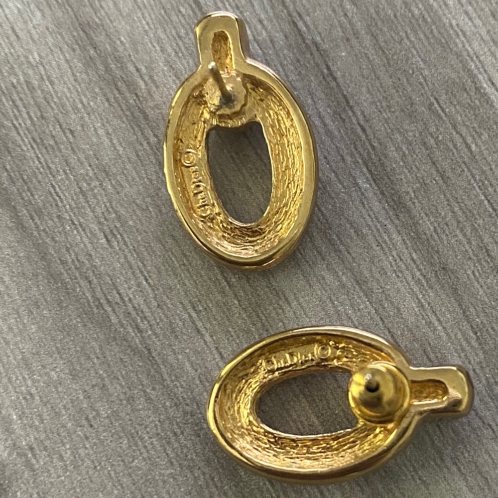 VINTAGE CHRISTIAN DIOR Signed Crystal Posts Oval Earrings 70's RARE - Picture 11 of 14